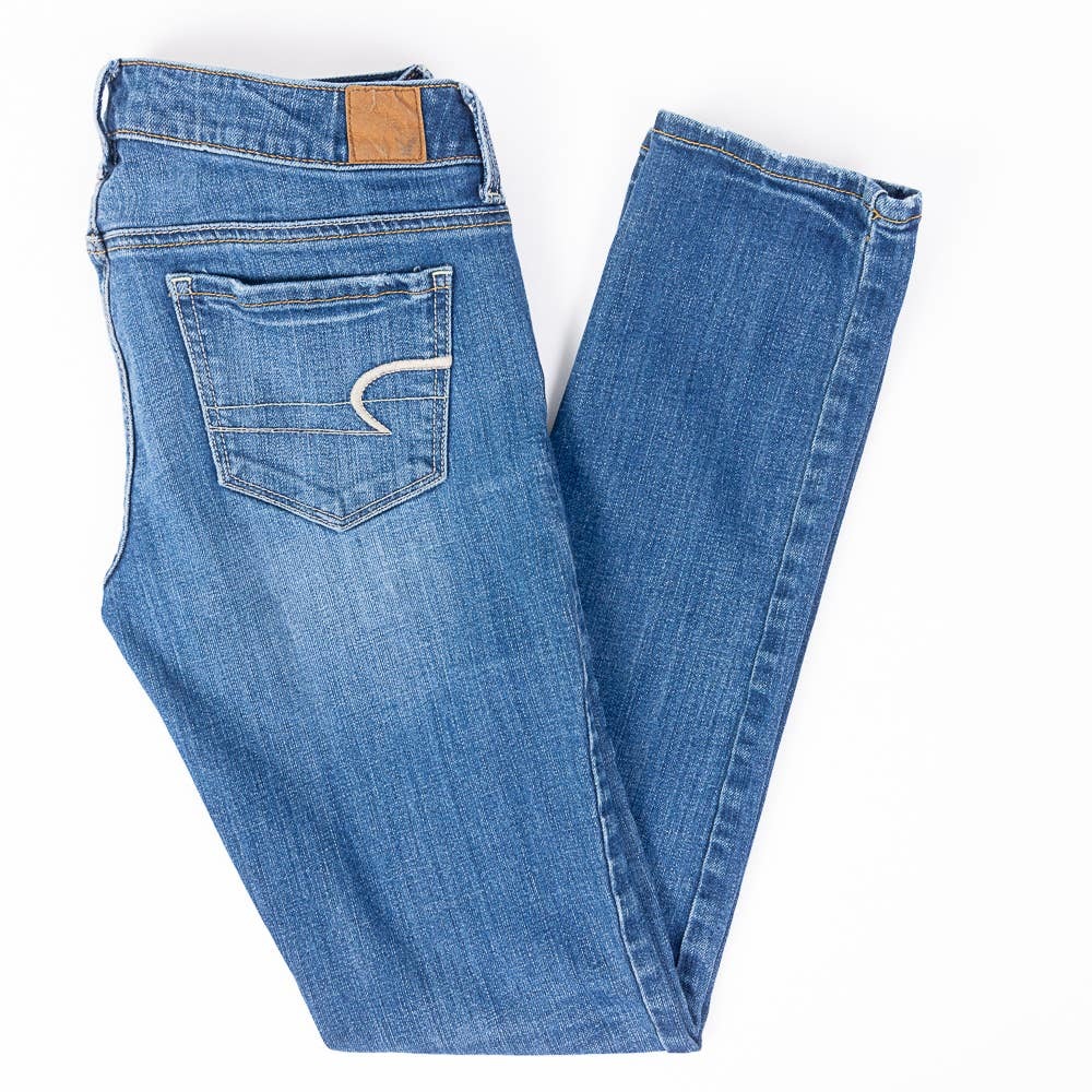 American Eagle Skinny Stretch Womens Jeans Faded Dark Wash Size 6 Reg